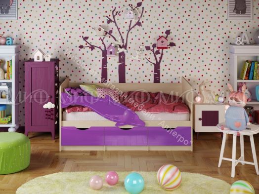 Кровать "Дельфин-1" 2,0*0,8 м Фиолетовый металлик, Дуб беленый