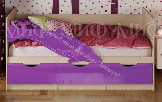 Кровать "Дельфин-1" 1,6*0,8 м Фиолетовый металлик, Дуб беленый