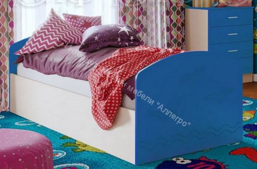 Кровать "Юниор-2" 2,0*0,8 м Синий, Дуб беленый