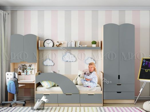 Кровать "Юниор-3" 1,6*0,8 м Шарли Бриз, Дуб беленый