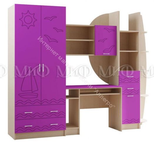 Модульная детская "Юниор-2" Салатовый металлик, Дуб беленый