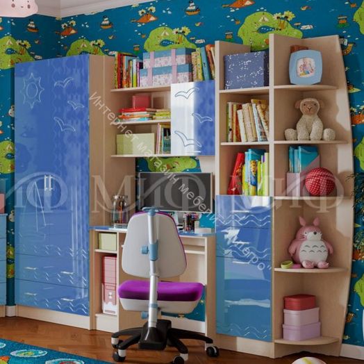 Модульная детская "Юниор-2" Синий металлик, Дуб беленый