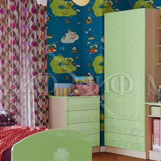 Модульная детская "Юниор-2" Салатовый металлик, Дуб беленый