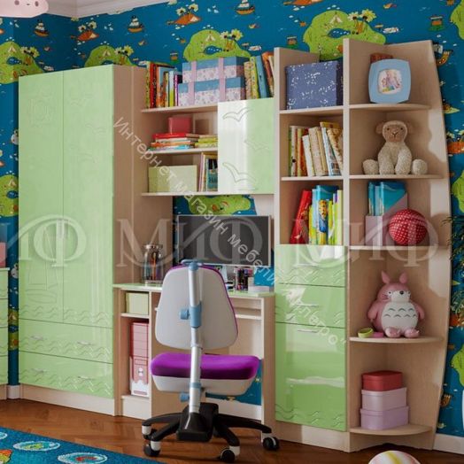 Модульная детская "Юниор-2" Салатовый металлик, Дуб беленый