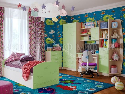 Комод "Юниор-2" Салатовый, Дуб беленый