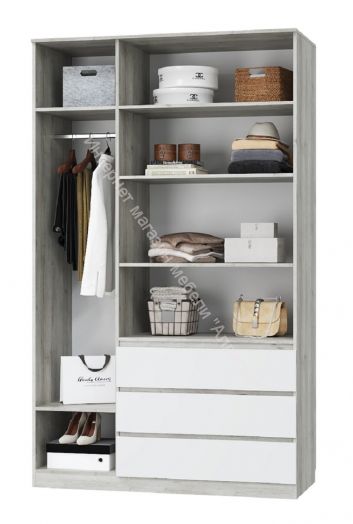 Шкаф трёхдверный "Лори" с 3 дверями и 3 ящиками (Дуб серый/Белый)
