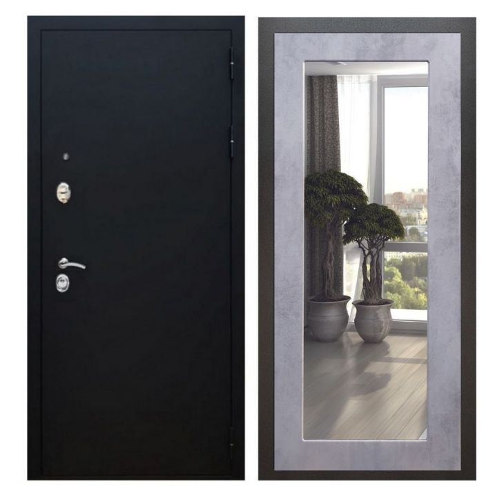 Дверь входная Great Doors X5 Черный муар Зеркало 18 Бетон Светлый