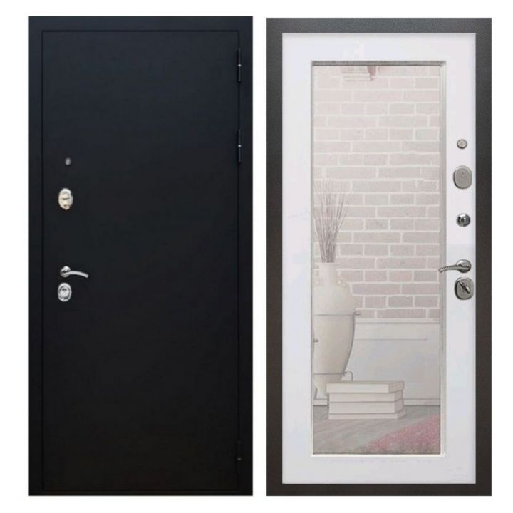 Дверь входная Great Doors X5 Черный муар Зеркало 18 Белый Ясень