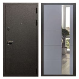 Дверь входная Great Doors X5 Черный крокодил Зеркало ЛФЛС-19 Софт Грей