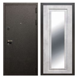 Дверь входная Great Doors X5 Черный крокодил Зеркало Мини ФЛЗ-120 Бетон Светлый