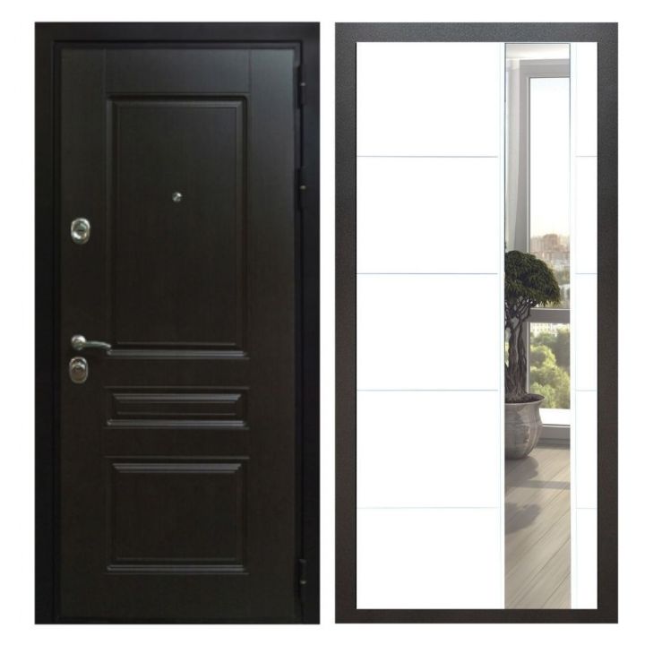 Дверь входная Great Doors Х Премиум Венге Зеркало ЛФЛС-19 Белый Софт