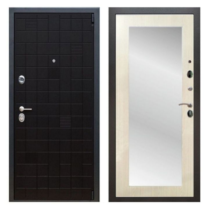 Дверь входная Great Doors Х12 Тетрис Ясень Черный Зеркало 18 Лиственница беж