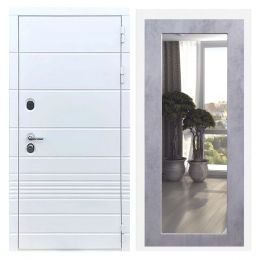 Дверь входная Great Doors X-TR Белый Софт Зеркало 18 Бетон Светлый