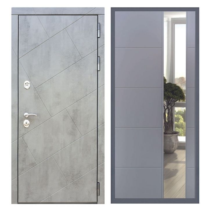 Дверь входная Great Doors Х22 Бетон Темный Зеркало ЛФЛС-19 Софт Грей