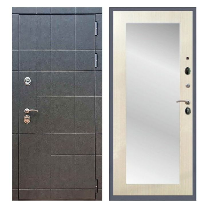 Дверь входная Great Doors Х21 Штукатурка Графит Зеркало 18 Лиственница беж