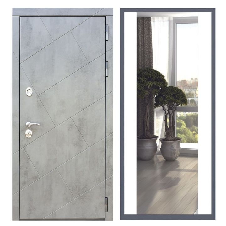 Дверь входная Great Doors Х22 Бетон Темный Зеркало Макси Белый Софт