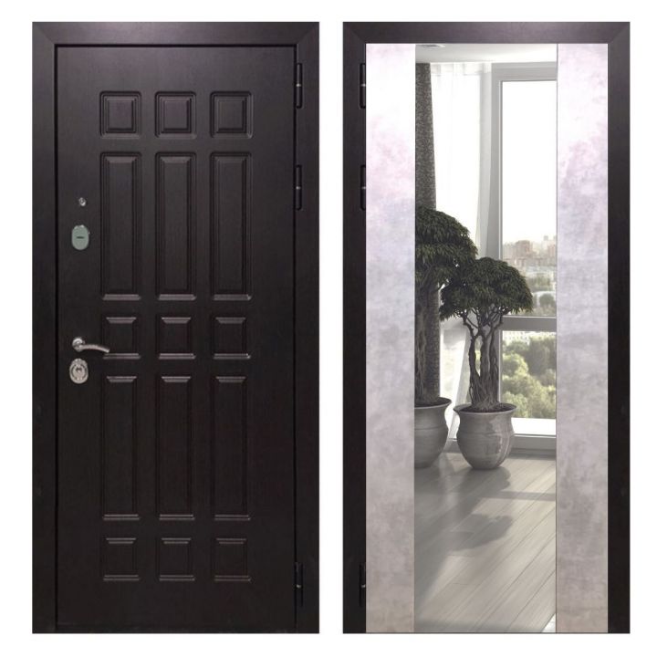 Дверь входная Great Doors Х8 Венге Зеркало Макси Бетон Светлый