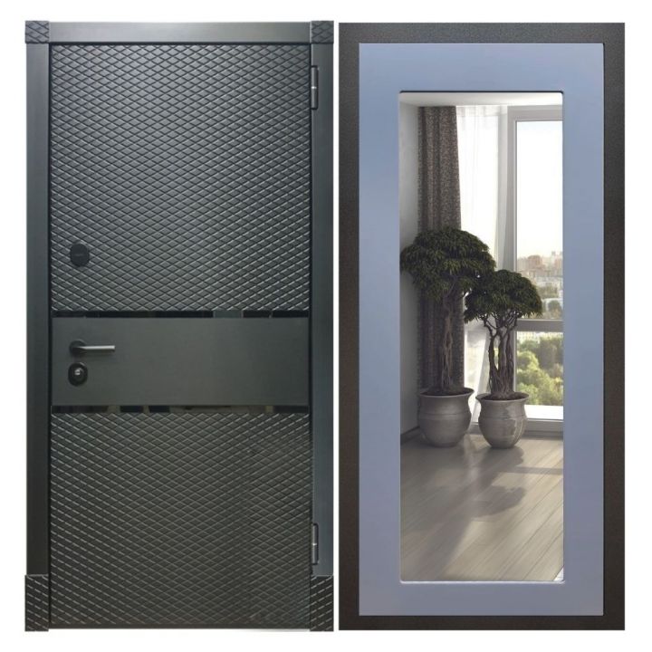 Дверь входная металлическая Great Doors Х15 Черный Кварц Зеркало 18 Силк Титан