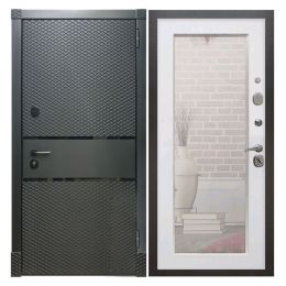 Дверь входная металлическая Great Doors Х15 Черный Кварц Зеркало 18 Белый Ясень