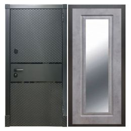 Дверь входная металлическая Great Doors Х15 Черный Кварц Зеркало Мини ФЛЗ-120 Бетон Темный
