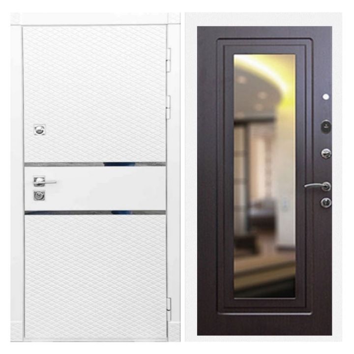 Дверь входная Great Doors Х15 Белый Софт Зеркало Мини ФЛЗ-120 Венге