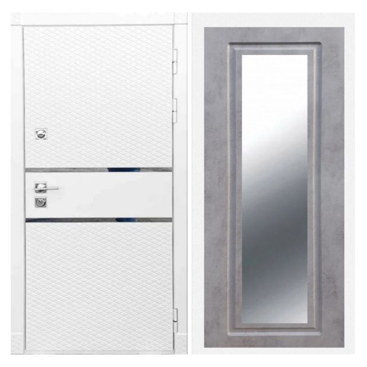 Дверь входная Great Doors Х15 Белый Софт Зеркало Мини ФЛЗ-120 Бетон Темный
