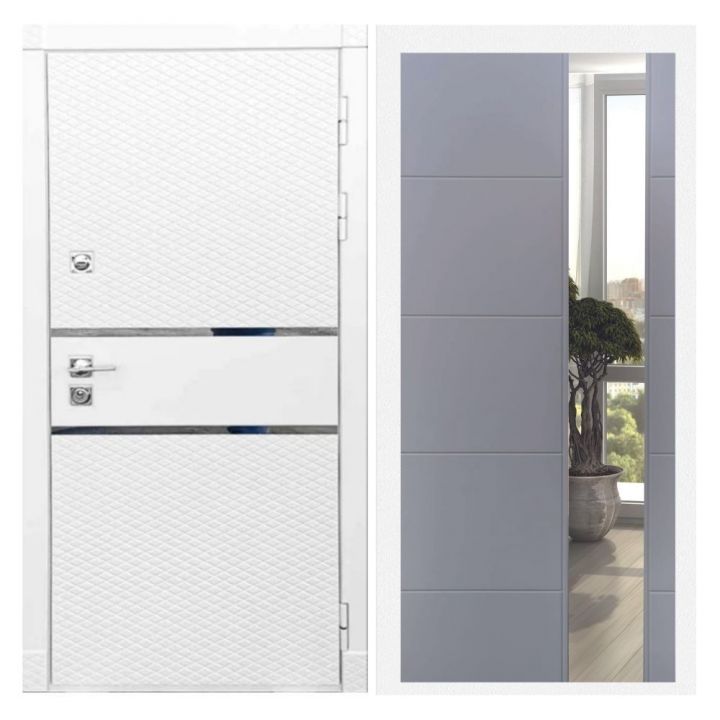 Дверь входная Great Doors Х15 Белый Софт Зеркало ЛФЛС-19 Софт Грей