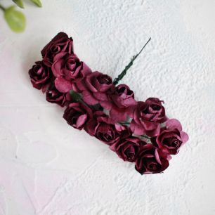 Бумажные цветы Бордово-фиолетовые, букет из 12 шт.