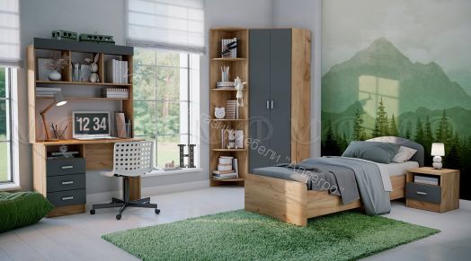 Кровать детская Мартина 0,8х2,0м ЛДСП Графит, Дуб Крафт