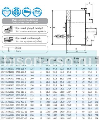 Польский токарный патрон 3735-160/5 БИЗОН DIN 55027 на конус