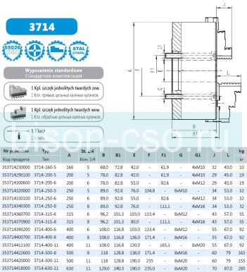 Польский токарный патрон 3714-250/8 Bison-Bial DIN 55026 сквозное крепление