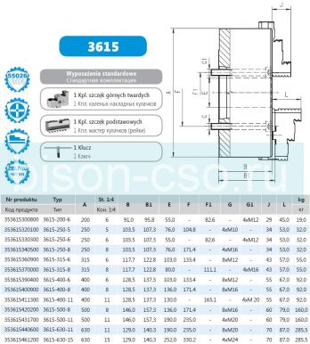 Токарный патрон BISON Польша 3615-250-8 DIN 55026 крепление со стороны кулачков