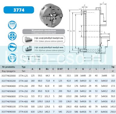 Токарный патрон BISON Польша  3774-500 DIN 6351 крепление со стороны кулачков