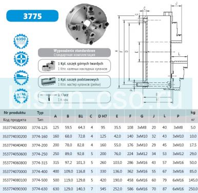 Токарный патрон Польша BISON 3775-500 DIN 6351 крепление со стороны кулачков