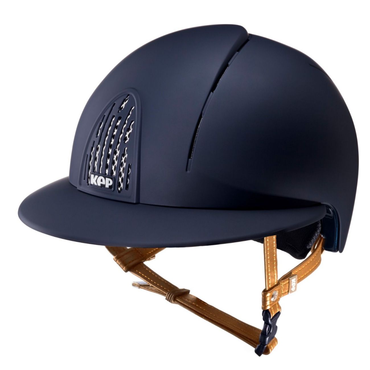 Шлем (жокейка) KEP Italia smart Blauw polo klep cognac bandje
