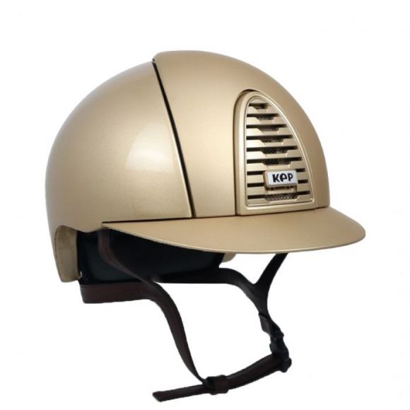 Шлем (жокейка) KEP Cromo 2.0 metal Golden-Sand textile voor en achter donkerbruin kinbandje