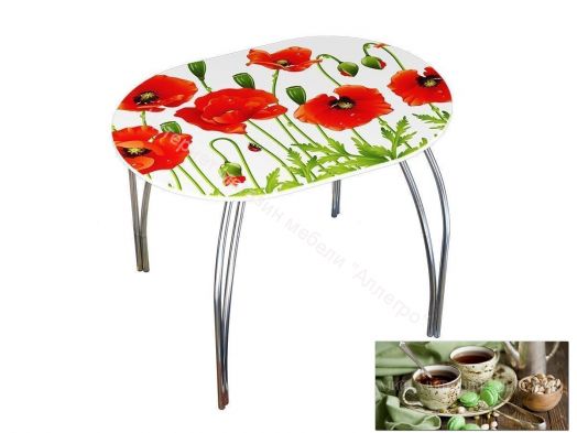 Стол обеденный овальный 1000*670 фотопечать Чёрный Чай