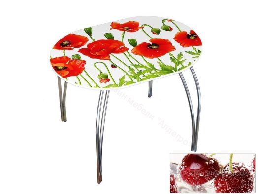 Стол обеденный овальный 1000*670 фотопечать Черешня