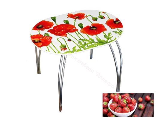 Стол обеденный овальный 1000*670 фотопечать Клубника-2