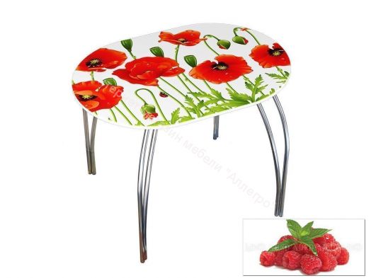 Стол обеденный овальный 1000*670 фотопечать Малина