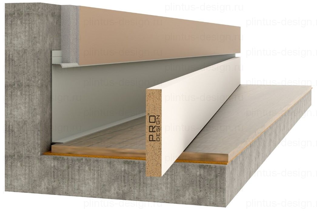 МДФ вставка Pro Design в скрытый плинтус 70 мм, грунт под покраску