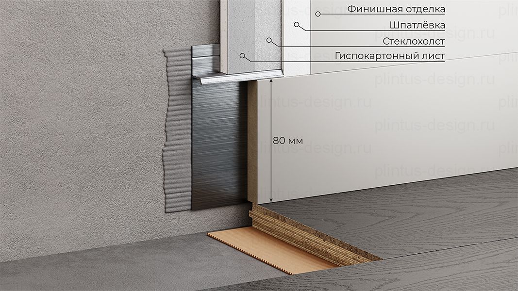 МДФ вставка FD 80 мм в скрытый плинтус, грунт под покраску