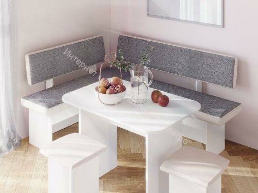 Кухонный уголок Парма белый, кожзам белый/рогожка серый