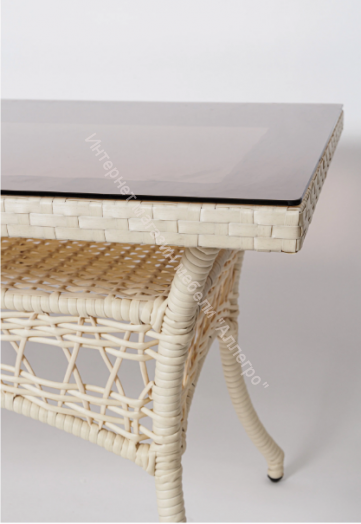 Стол FM-2001 120х85 белый искусственный ротанг/стекло