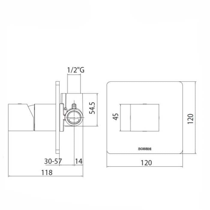 Внешняя часть смесителя Bossini Cube на 1 выход Z00064 073 схема 3