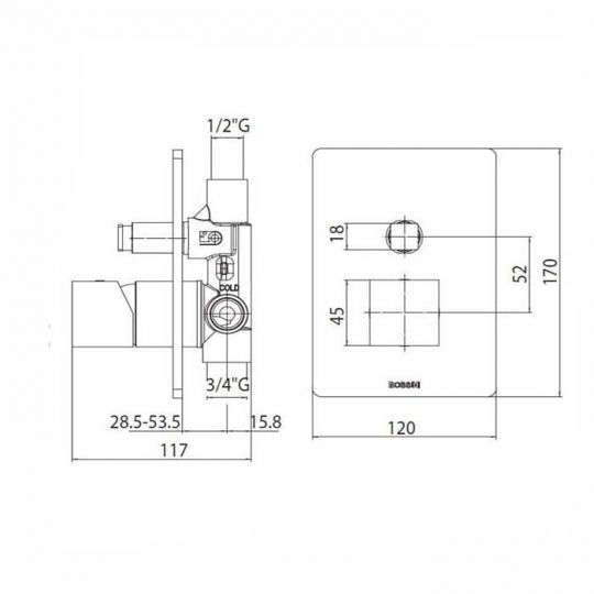 Внешняя часть смесителя Bossini Cube для душа на 2 выхода Z00063 073 схема 3