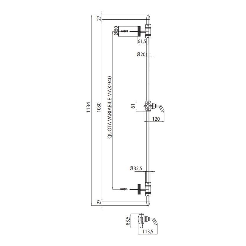 Классическая душевая штанга Bossini Liberty 110 см D19000 схема 2