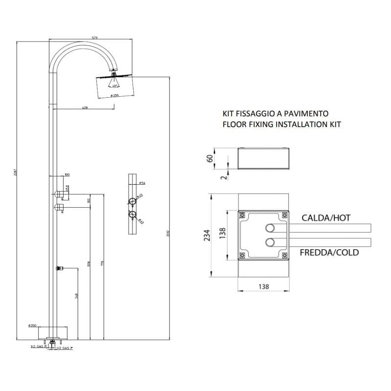 Душевая колонна с круглым верхним душем Bossini Tetis L003 ФОТО