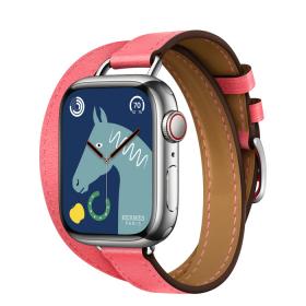 Часы Apple Watch Hermès Series 8 GPS + Cellular 41mm Silver Stainless Steel Case with Rose Azalée Swift Leather Attelage Double Tour