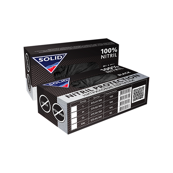 Solid NITRIL PROTECTION Нитриловые перчатки, черные, размер XXL, упаковка 100шт.